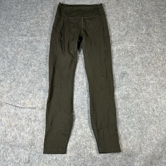 Lululemon Leggings Womens 4 In Movement Tight High Rise Olive Green Athleisure - Picture 1 of 9